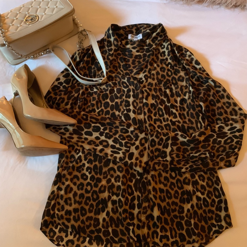 Express Leopard Portofino Blouse